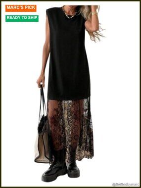 Women's Lace Maxi Dress Sleeveless Summer T-Shirt Dress